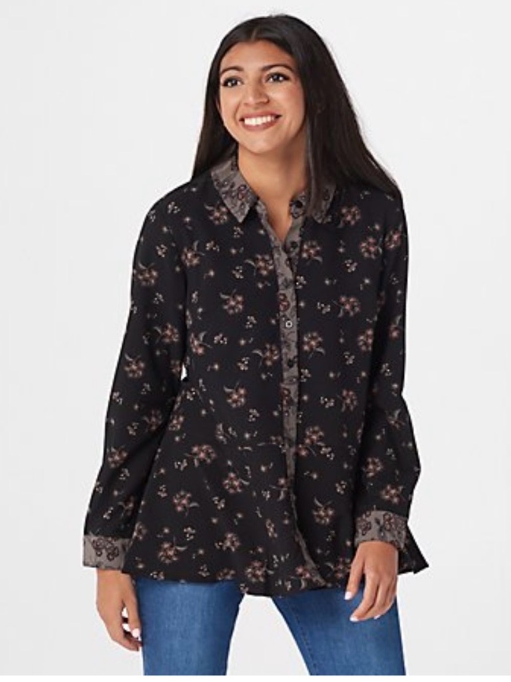 Isaac Mizrahi Stretch Woven Floral Printed Button Front Blouse, Size 20w, EUC